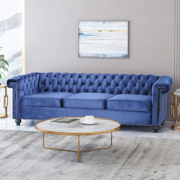 Parkhurst Tufted Chesterfield Velvet 3-seat Sofa by Christopher Knight Home | Bed Bath & Beyond
