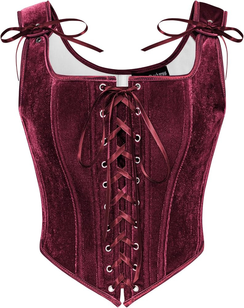 SCARLET DARKNESS Women Renaissance Corset Top Vintage Lace Up Medival Velvet Bustier | Amazon (UK)