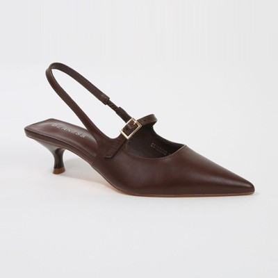 Berness Women's Corrie Buckle Strap Kitten Heel Slingback Pumps Brown 8.5 | Target