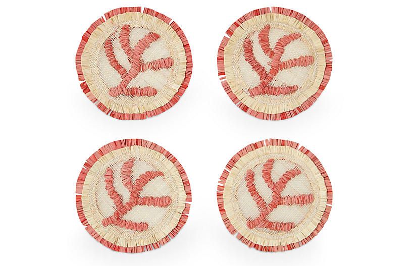 S/4 Coral Straw Coasters, Coral | One Kings Lane