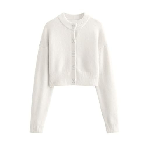 FindThy Women’s Cropped Cardigan Sweater Crewneck Solid Color Long Sleeve Button Down Knitted O... | Amazon (US)