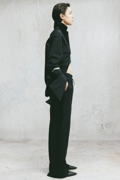 Linen-blend pull-on trousers - Black - Ladies | H&M GB | H&M (UK, MY, IN, SG, PH, TW, HK)