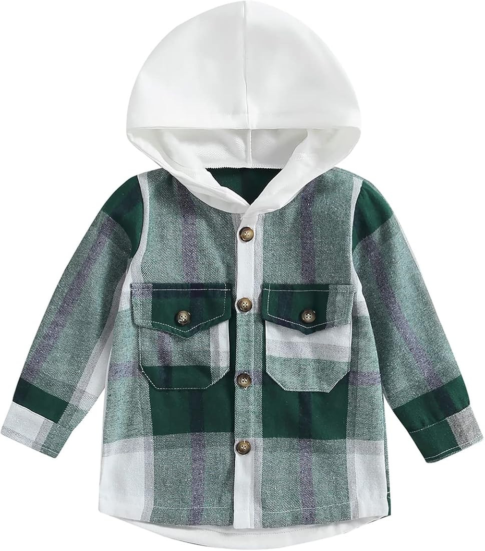 Toddler Baby Boys Girls Flannel Plaid Jacket Long Sleeve Button Down Shirts Coats Outerweaer Shacket | Amazon (US)