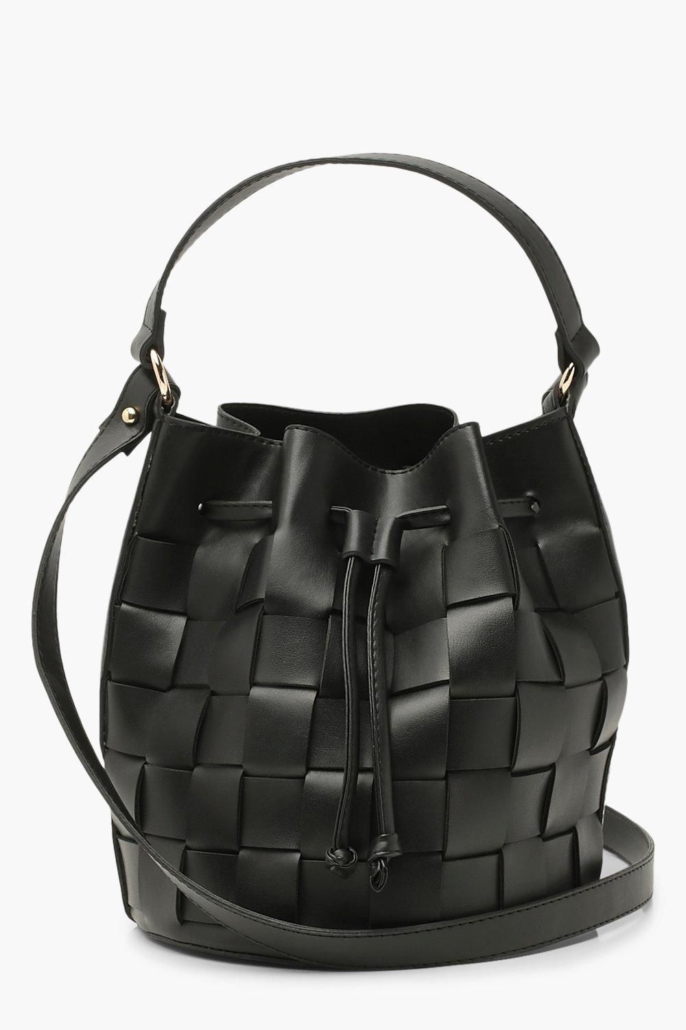 Womens Pu Weave Bucket Bag Cross Body - Black - One Size | Boohoo.com (US & CA)