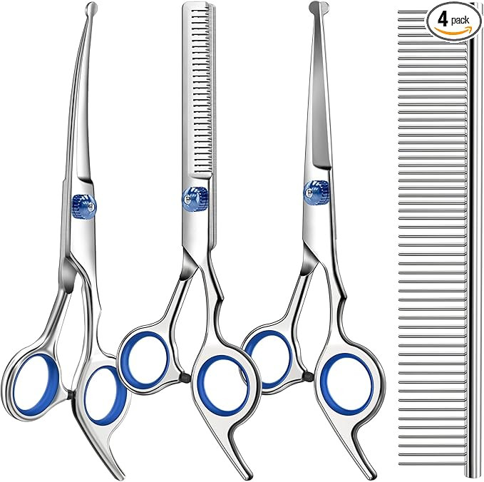 Professional 4 in 1 Dog & Cat Grooming Scissors Kit with Safety Round Tips,Sharp & Durable,Dog Sh... | Amazon (US)