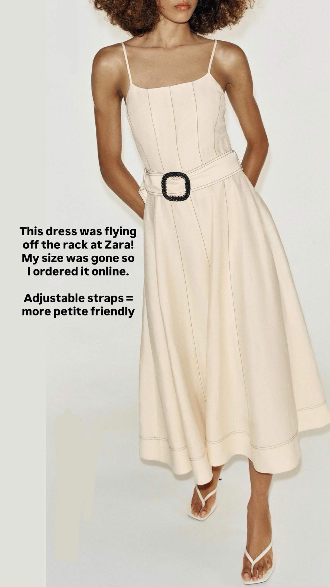 Ordered this linen blend zara dress in size XS and hoping it fits! 

I held the length up in-store of a bigger size, and the straps can adjust to fit maxi length on me. Length gets longer as sizes increase, FYI