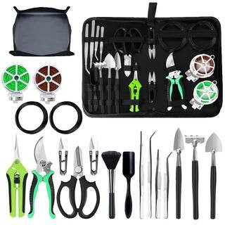 20-Piece Garden Tool Set Bonsai Tree Kit Includes Wire Scissors Repotting Mat Pruning Shears Indoor Gift | The Home Depot