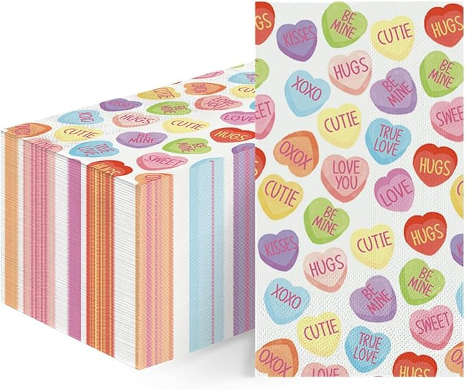 Horaldaily 100 Valentine Disposable Paper Decorative Guest Napkins, Colorful Tiny Heart Hand Towe... | Amazon (US)