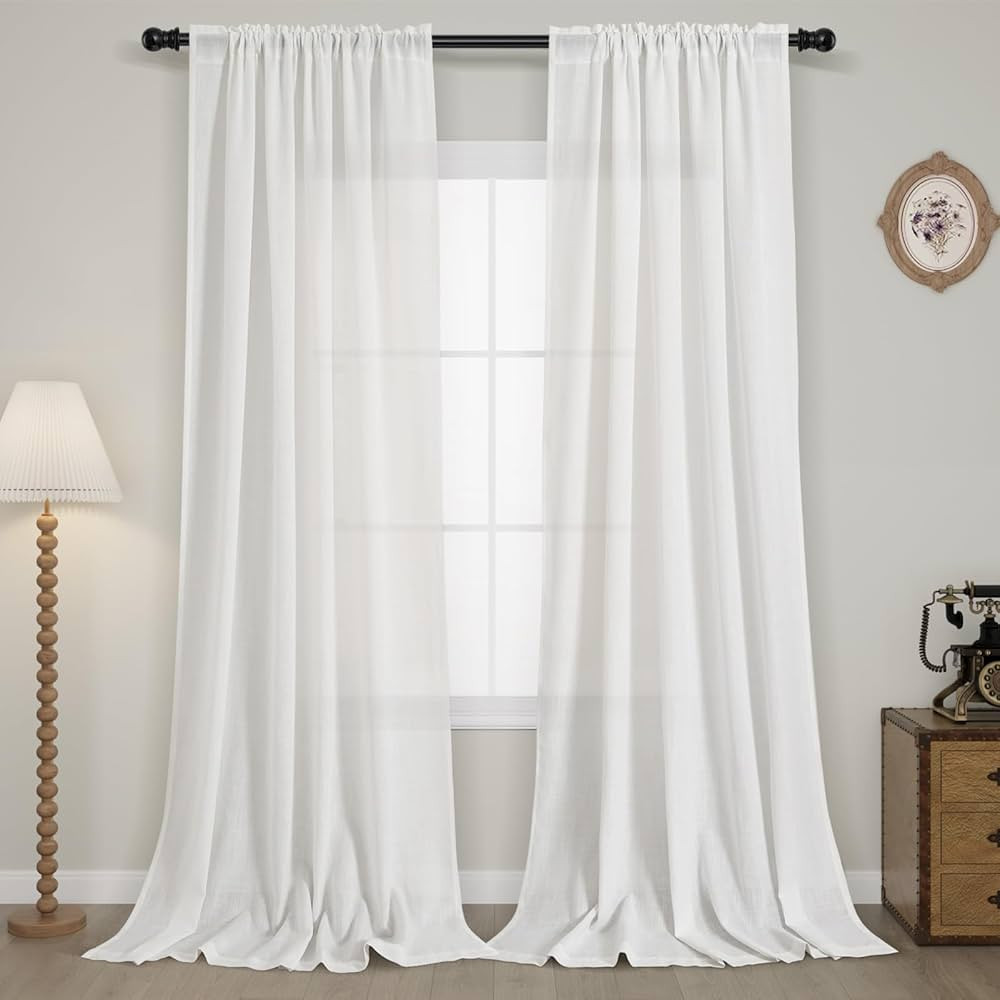 Guken Off White Linen Curtains 84 Inch Length for Living Room Bedroom 2 Panels Set Rod Pocket Lig... | Amazon (US)