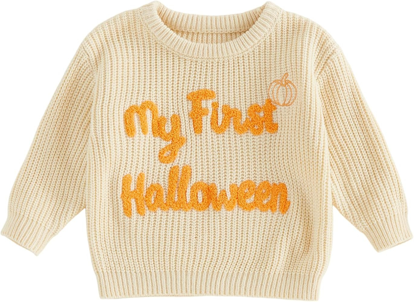 Baby My First Halloween Sweater, Toddler Knit Pullover Pumpkin Outfits     Knit Baby Halloween Pu... | Amazon (US)