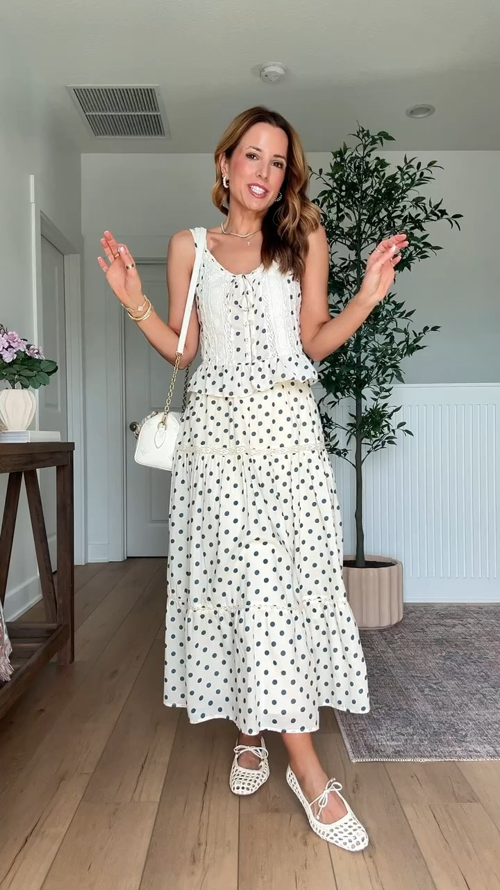 My spring outfit of the day! Polka dot matching skirt set. XXS in top and XXS petite in skirt. Woven ballet flats are TTS. Spring outfit. Summer outfit. Resort outfit. Vacation outfit. 


#LTKPetite #LTKootd #LTKTravel