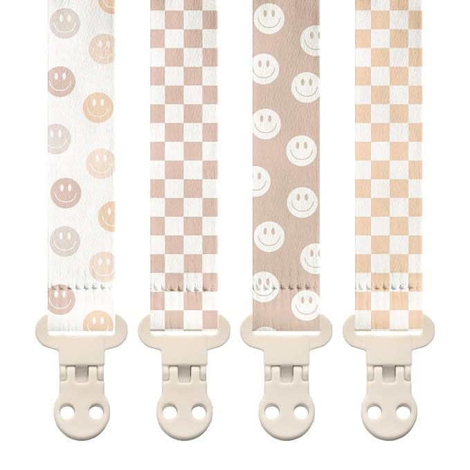 Stadela Baby Pacifier Clip Holder - Girl or Boy Unisex 4 Pack Gift Set - Retro Checker and Smiley... | Amazon (US)