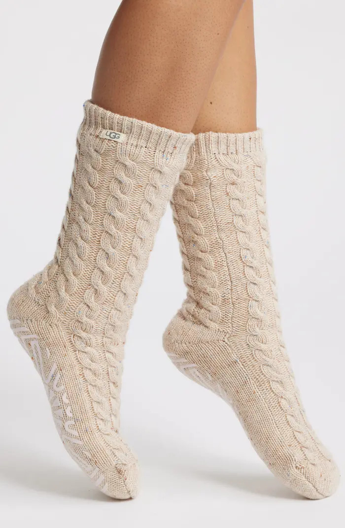 Elowyn Fleece Lined Cable Gripper Crew Socks | Nordstrom