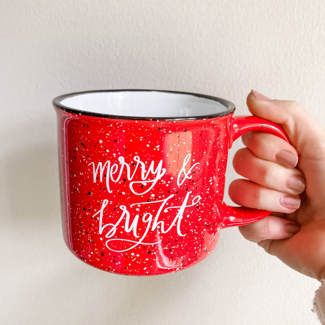 Merry & Bright Red Campfire Mug Holiday Mug Festive Christmas Mug 2024 Christmas Mug Calligraphy ... | Etsy (US)