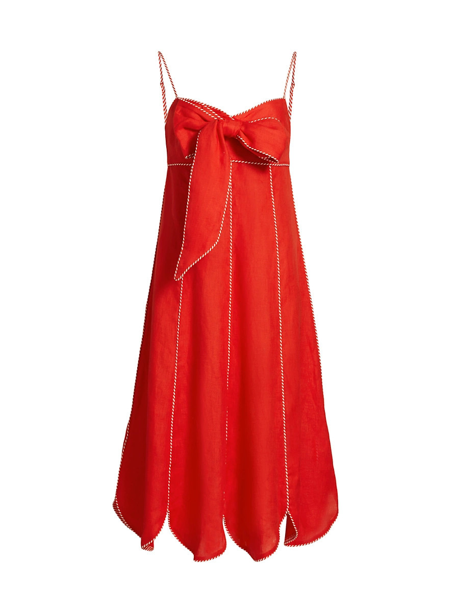 Women's Bow Linen Midi-Dress - Red - Size Small | Saks Fifth Avenue