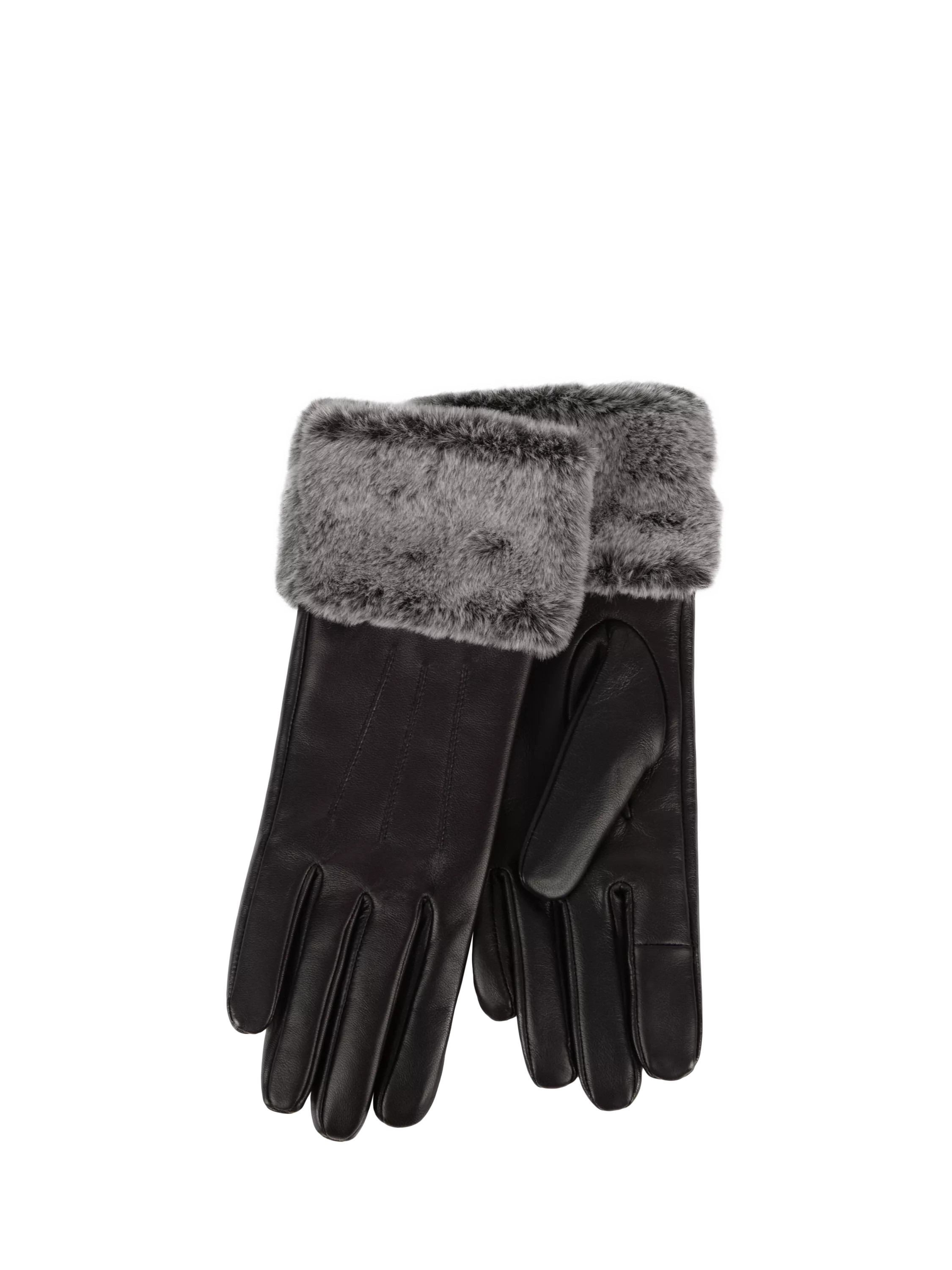 totes Isotoner Women's Leather Faux Fur Cuff Gloves, Black | John Lewis (UK)