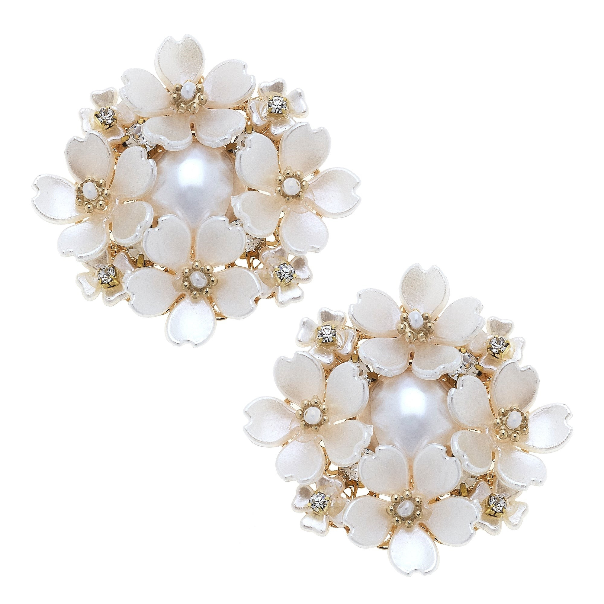 Nora Pearl Flower Stud Earrings in Ivory | CANVAS