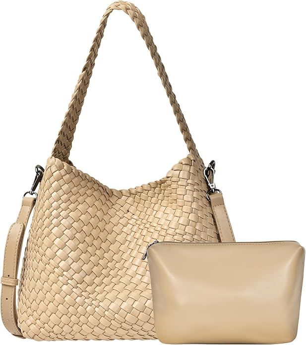 Woven Bag for Women, Woven Tote Bag Vegan Leather Retro Handbag, Handmade Summer Beach Bag Large ... | Amazon (US)