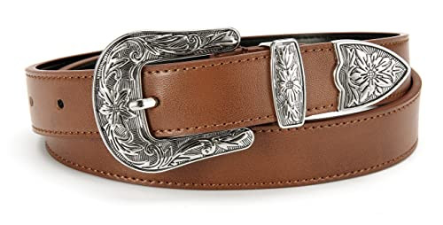 Brown Belt Women - 1.1" CR Western Belts For Woman Leather Belts Cowboy Belt - Country Belts For Women with Vintage Buckle for Jeans | Amazon (US)