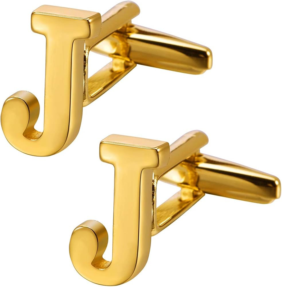 A-Z Initial Cufflink for Men, Classic 18k Gold Silver Black Letter Alphabet Monogram Cuff Links f... | Amazon (US)