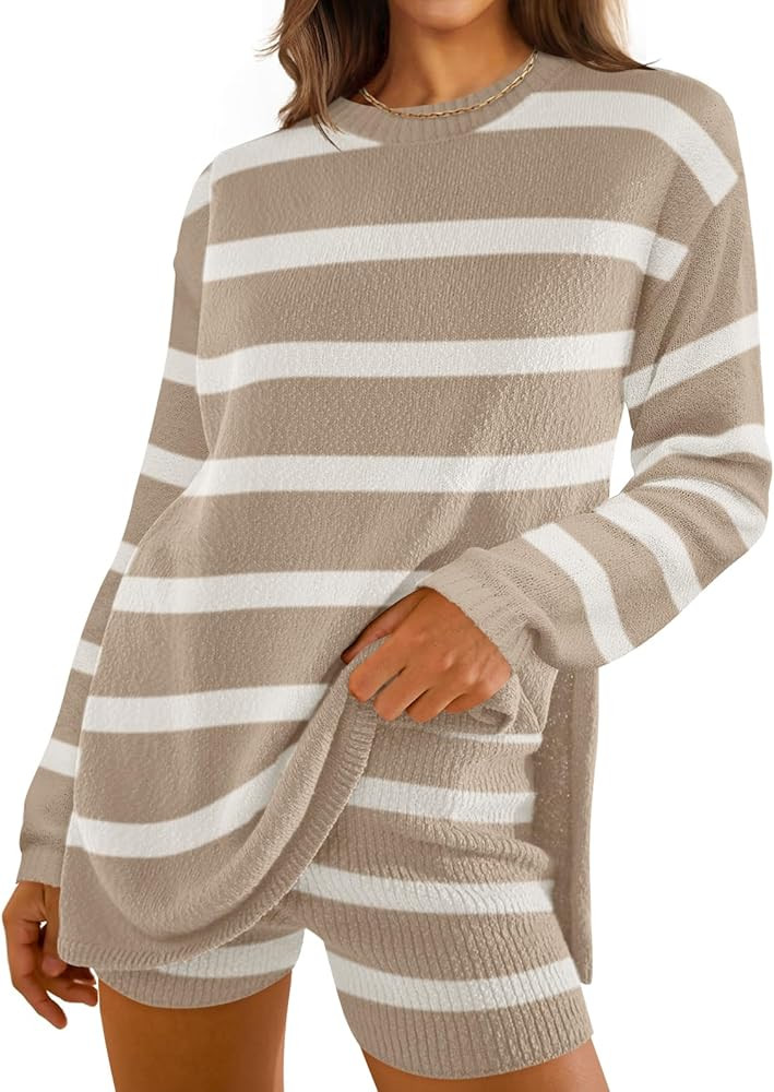 ZESICA Women's Two Piece Sweater Lounge Sets 2024 Fall Casual Knit Trendy Tunic and Shorts Outfit... | Amazon (US)