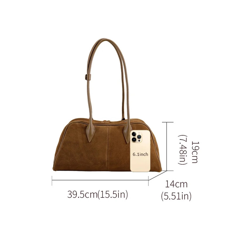 Cowhide Large Capacity Underarm Ladies Bag Brown Women's Fashion Commuter Bowling Frosted Shoulde... | Walmart (US)