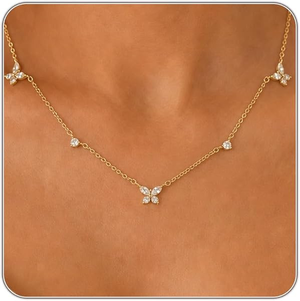 Dainty Silver Gold Necklaces for Women Cute Station Choker Simulated Diamond Necklace Simple Laye... | Amazon (US)