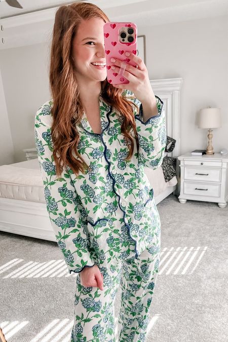 The cutest grand millennial/coastal grandmother loungewear in PJs. This hydrangea pattern with scallop details is absolutely perfection for lounging around in style!

#LTKSeasonal #LTKstyletip