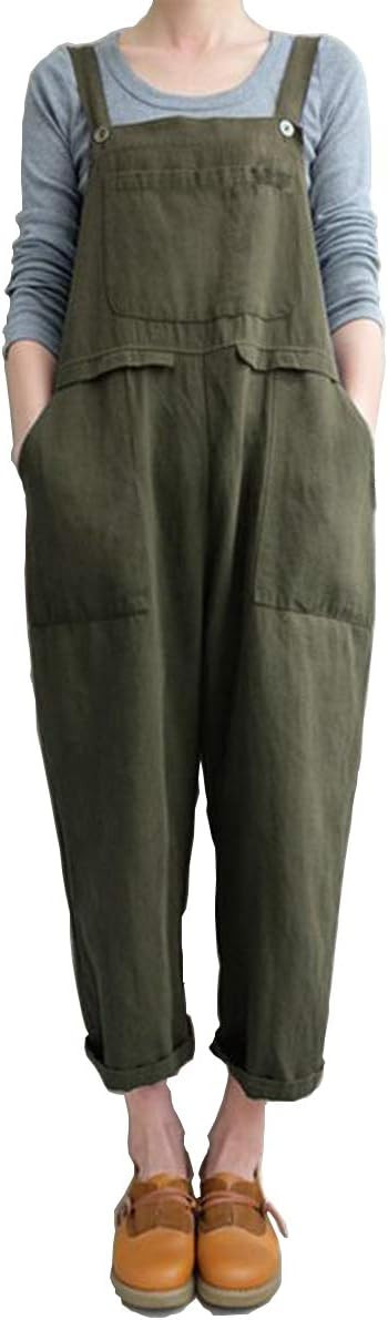 Aedvoouer Women's Linen Overalls Casual Jumpsuits Wide Leg Rompers Baggy Bib Summer Outfits with ... | Amazon (US)