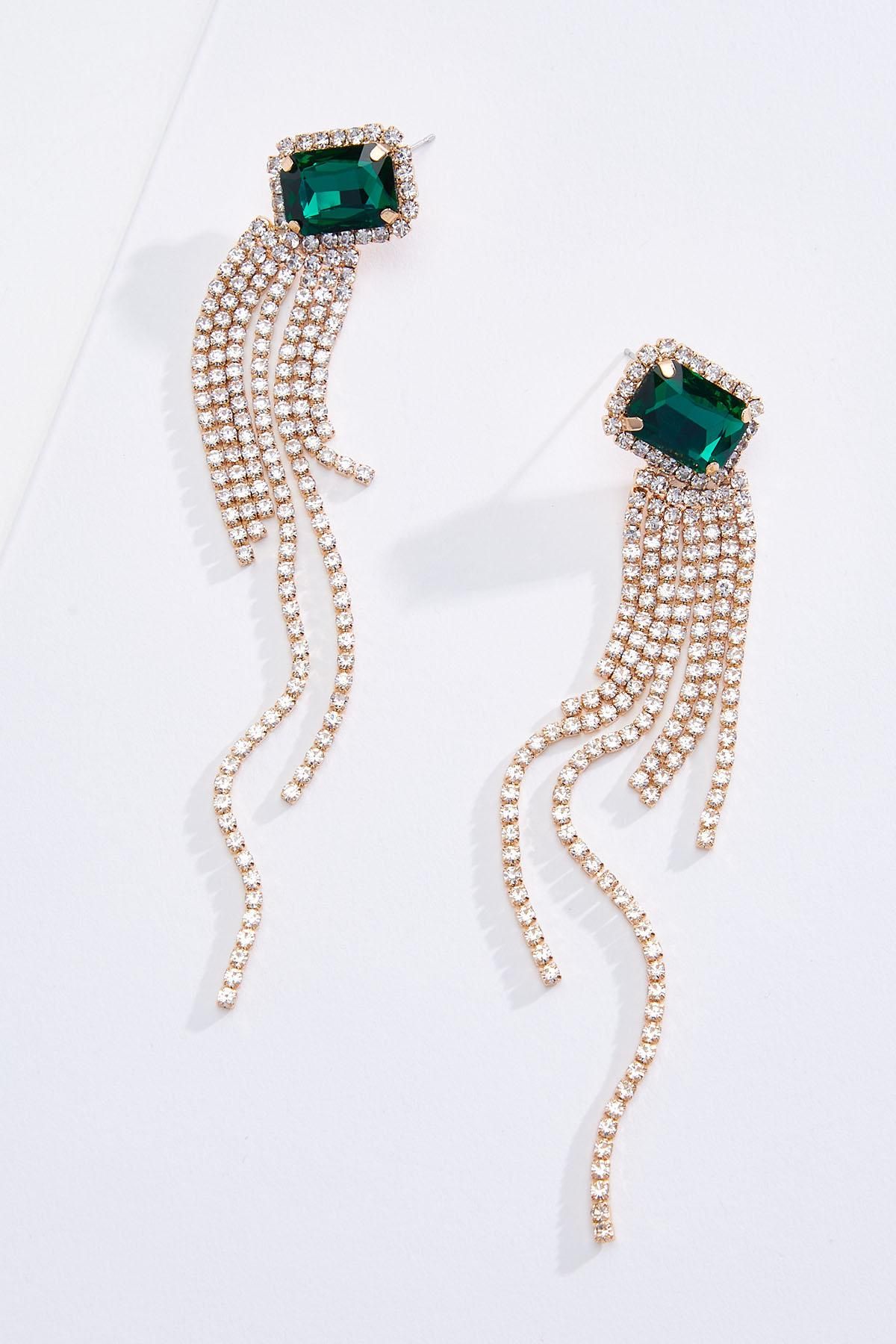 Green Stone Fringe Earrings | Cato Fashions