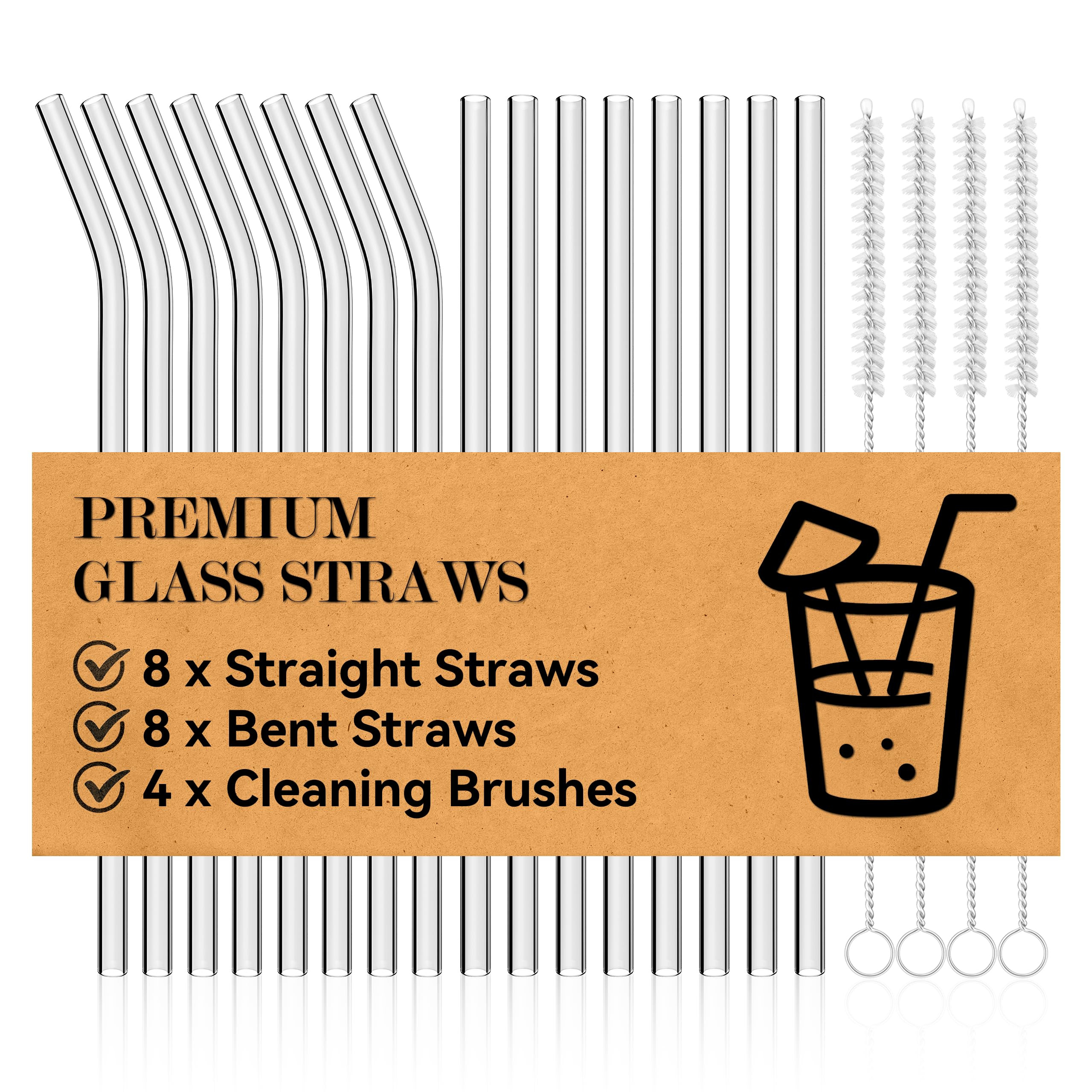 Foogwee® 20 Packs Reusable Glass Straws Set, 8.5'' x 10mm Clear Drinking Straws for Smoothies, S... | Amazon (US)
