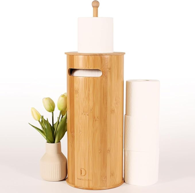 Toilet Paper Stand with 3-Roll Tissue Holder for Boho Bathroom, FreeStanding Bamboo Toilet Paper ... | Amazon (US)