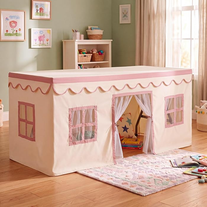Foilswirl 6 ft Tablecloth Playhouse Table Play Tent Cover Indoor Playhouse with Side Windows & Cu... | Amazon (US)
