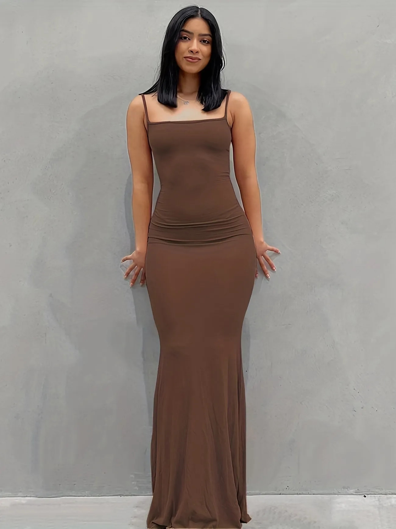 Plus Size Sexy Summer Dress, Women's Plus Plain Medium Stretch Maxi Slim Fit Cami Dress | Temu Affiliate Program