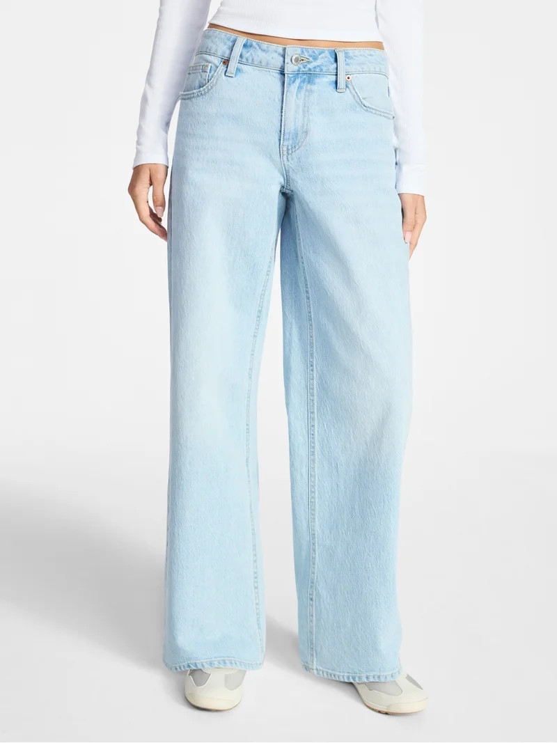 No Boundaries Mid-Rise Baggy Jeans, 31" Inseam, Women's & Women's Plus Sizes 00-24W | Walmart (US)