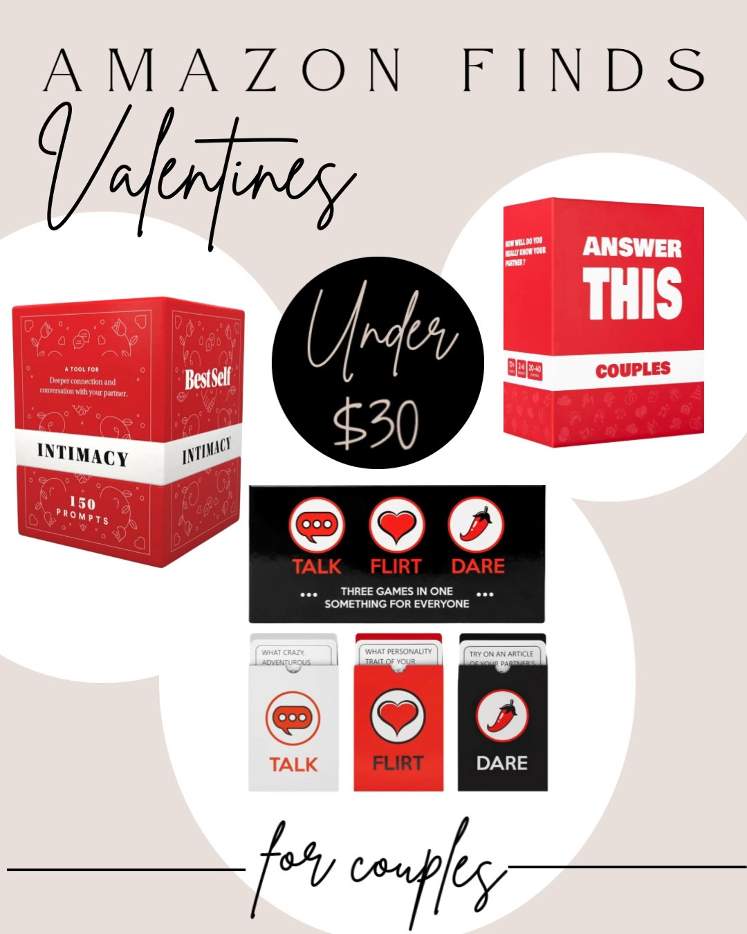 Definitely a mix between open and transparent discussions to keeping things spicy for couples! 

#LTKfindsunder30 #LTKCouple
#LTKGames

#LTKfamily #LTKGiftGuide #LTKSeasonal
