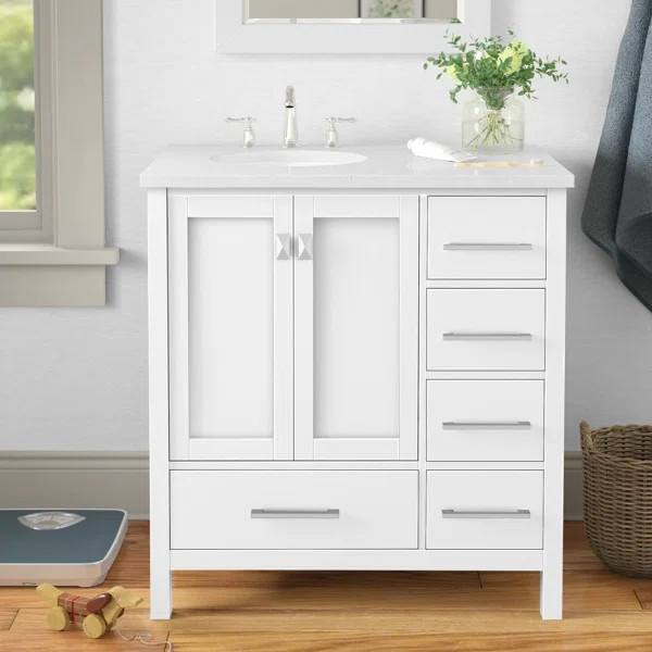 Broadview 32'' Free-standing Single Bathroom Vanity with Quartz Vanity Top | Wayfair North America