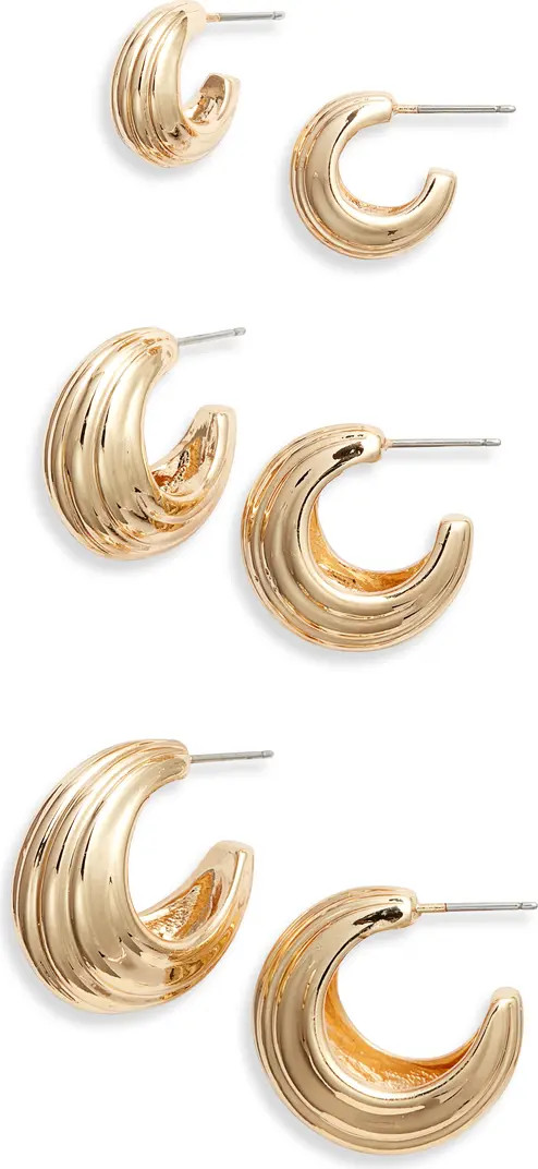 Set of 3 Ridged Chubby Hoop Earrings | Nordstrom