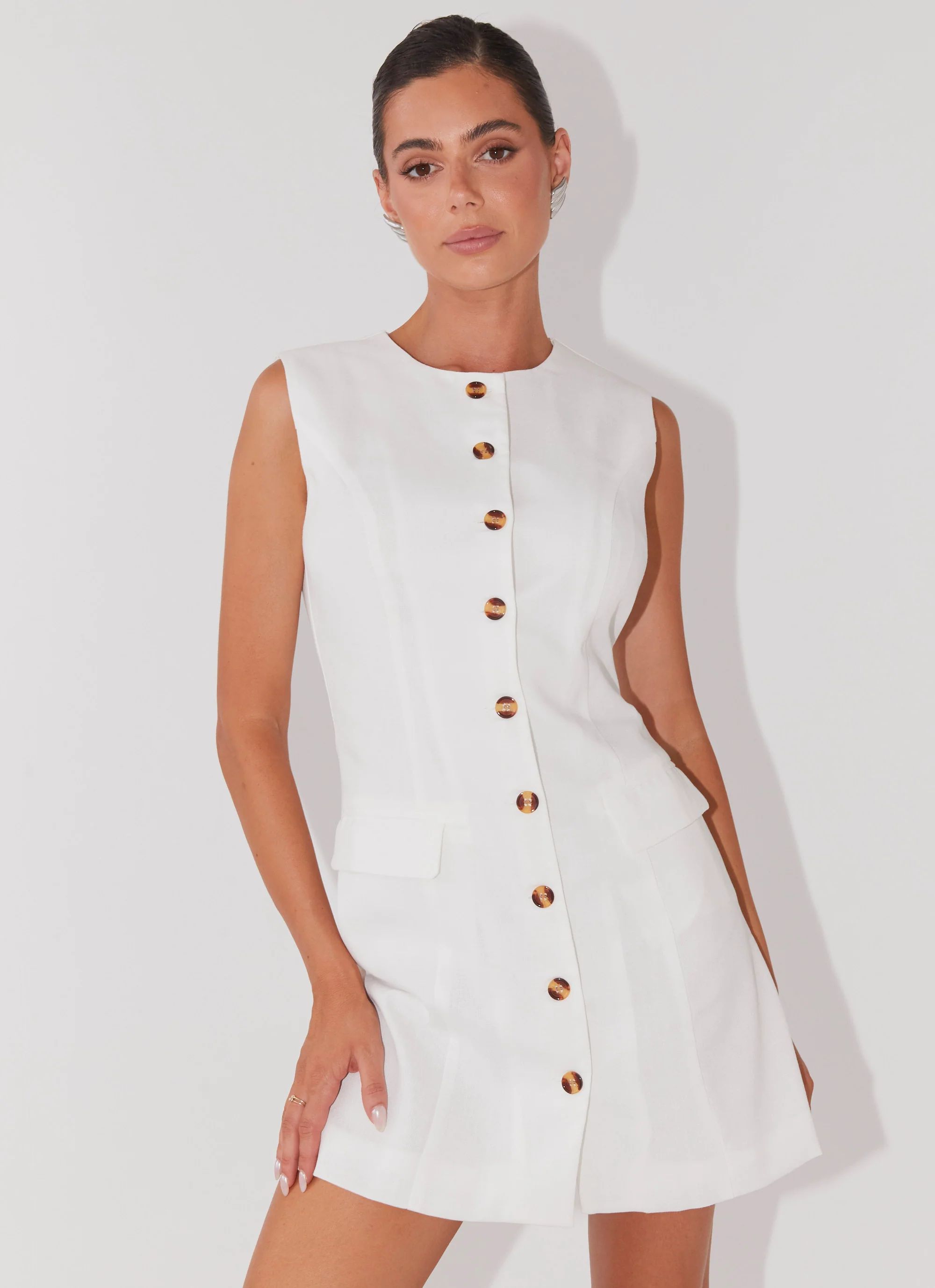 Castello Fiore Linen Mini Dress - White | Peppermayo (Global)