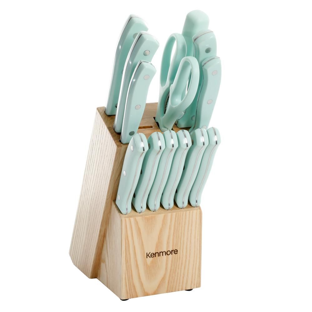 KENMORE Kane 14-Piece Stainless Steel Triple Rivet Knife Set with Wood Block | The Home Depot
