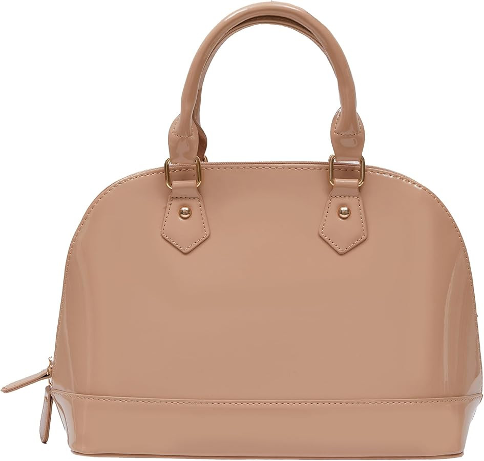 Patent Leather Dome Satchel Purse Zip-around Handbag Multi-Pocket Shoulder Bag Shiny Large Top-ha... | Amazon (US)