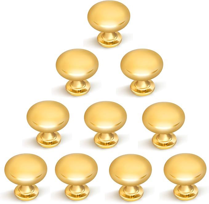 10 Pack-Polished Brass Cabinet Knobs, Solid Round Knob for Drawers Dresser 1 1/5 Diameter Pull Ha... | Amazon (US)