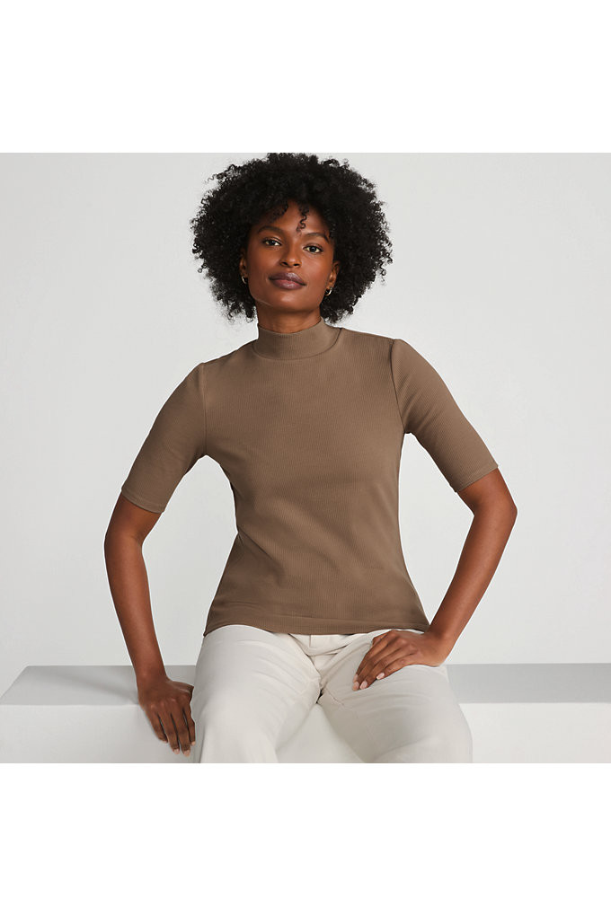 Women's Wide Rib Mock Turtleneck - Lands' End - Brown - XS | Lands' End (US)