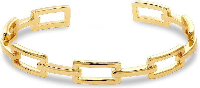 Gold Chunky Cuff Bangle Bracelets for Women, Paperclip Geometric 14K Gold Plated Open Adjustable ... | Amazon (US)
