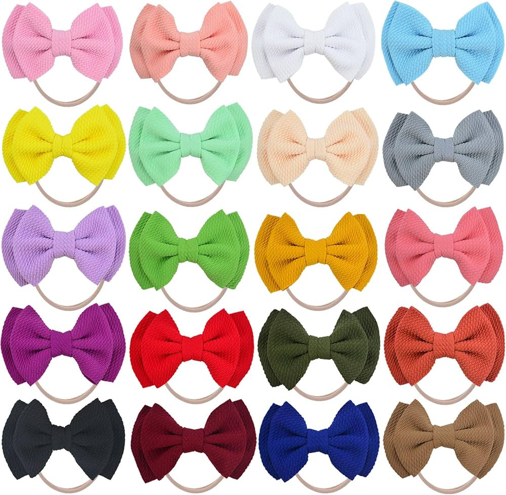 Prohouse 20 PCS Big Bows Baby Nylon Headbands Hairbands Hair Bows Elastics for Baby Girls Newborn... | Amazon (US)