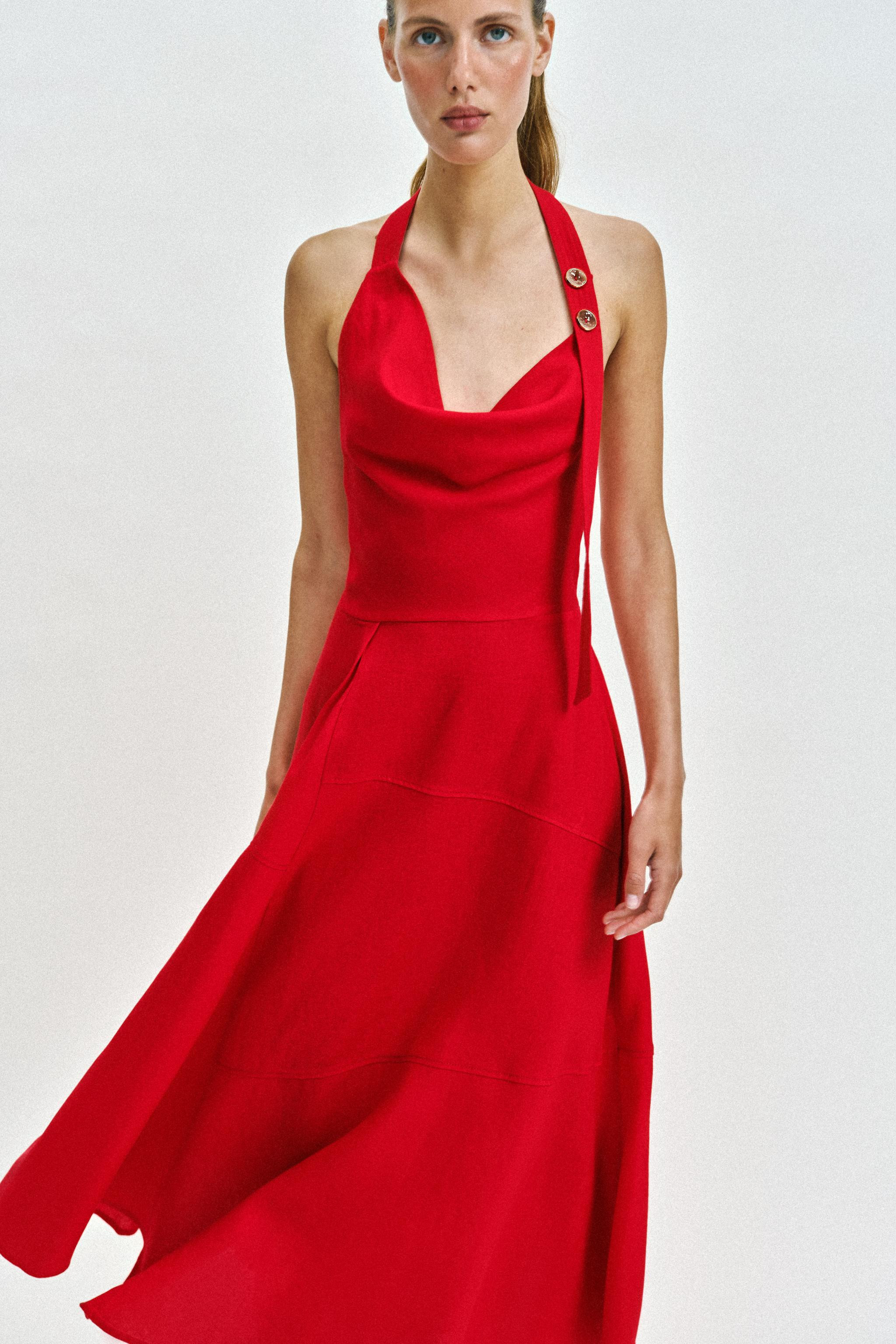 LINEN BLEND HALTER MIDI DRESS | Zara US