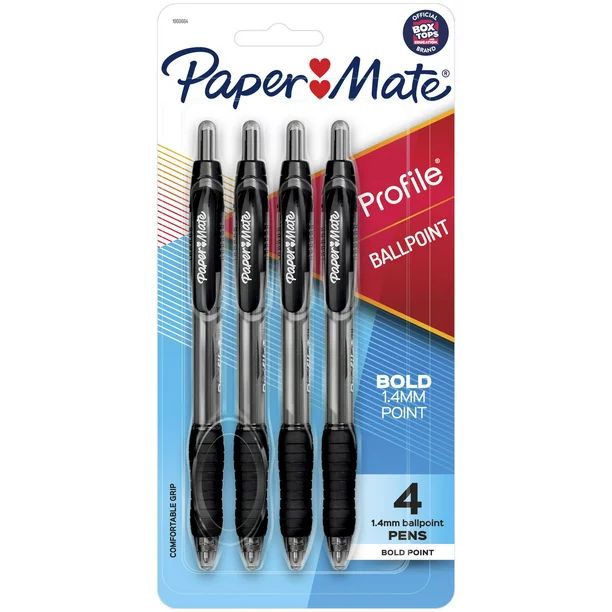 Paper Mate Profile Retractable Ballpoint Pens, 1.4 mm Bold Point, Black, 4 Count | Walmart (US)