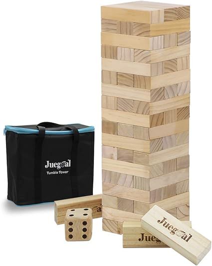 Juegoal 54 Pieces Giant Tumble Tower Blocks Game Giant Wood Stacking Game with 1 Dice Set Canvas ... | Amazon (US)