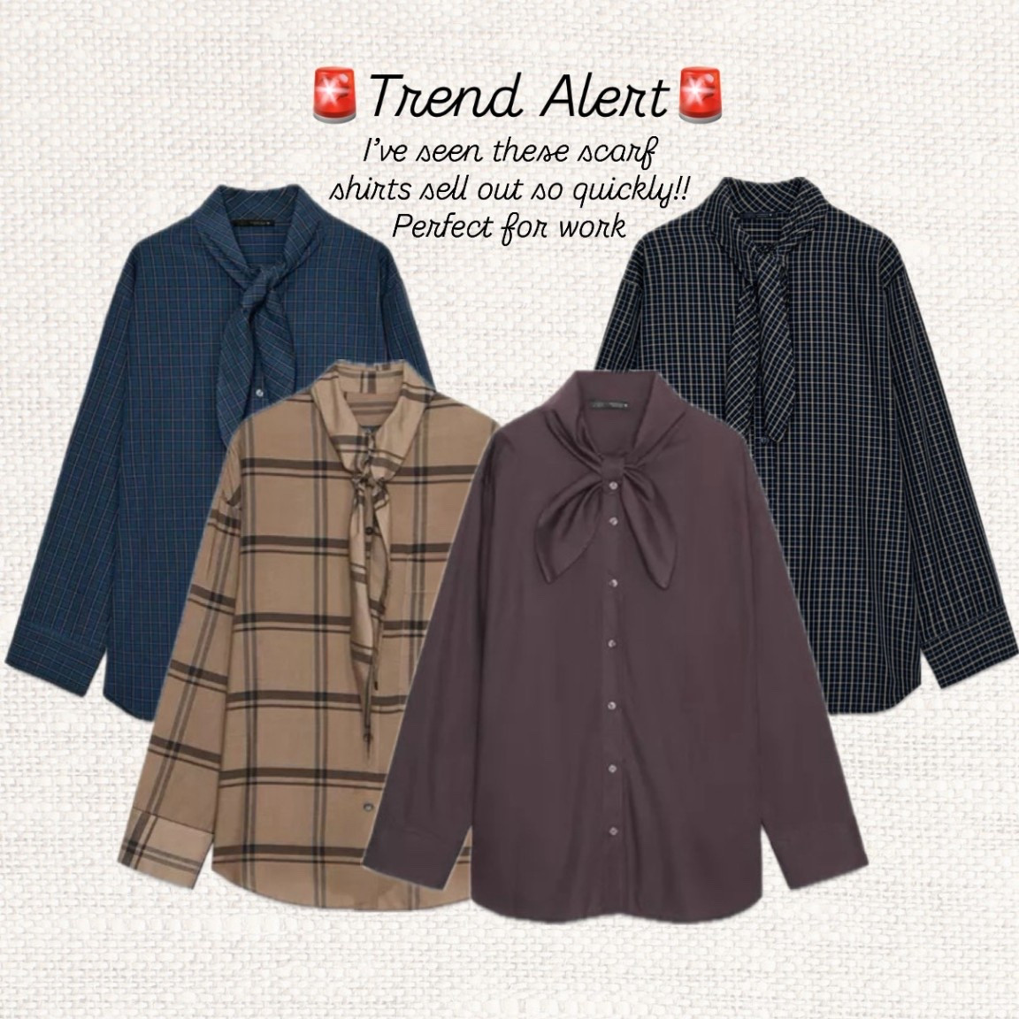 🚨 Trend alert: scarf shirts are taking over this season 🤍
The built-in scarf detail instantly makes even the simplest outfit feel styled and intentional! Quick because they’re selling out 🔥✨

Like this post to save it to your favourite folder and come back later to shop.

Keywords: scarf shirt, scarf detail blouse, trend alert fashion, autumn winter trends, chic tops, elevated basics, Parisian style, effortless outfits, office outfits women, smart casual looks, minimalist wardrobe, neutral fashion, layering pieces, classic with a twist, timeless style, fall fashion trends, winter workwear, everyday chic, modern classics, fashion inspiration