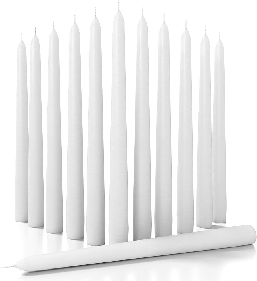 CANDWAX White Taper Candles - 10 inch Dripless Set of 12 - Ideal for Shabbat or Dinner - Smokeles... | Amazon (US)